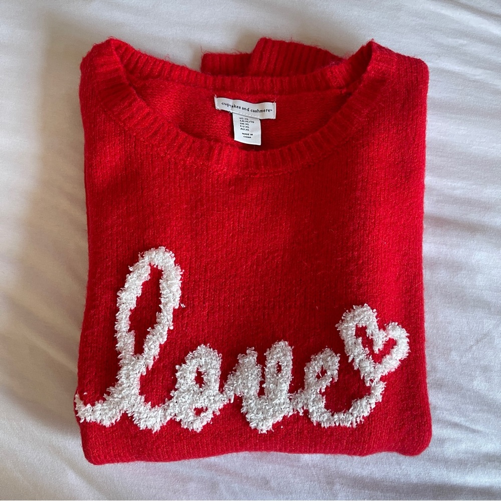 cupcakes & cashmere Red Sweater with White Script